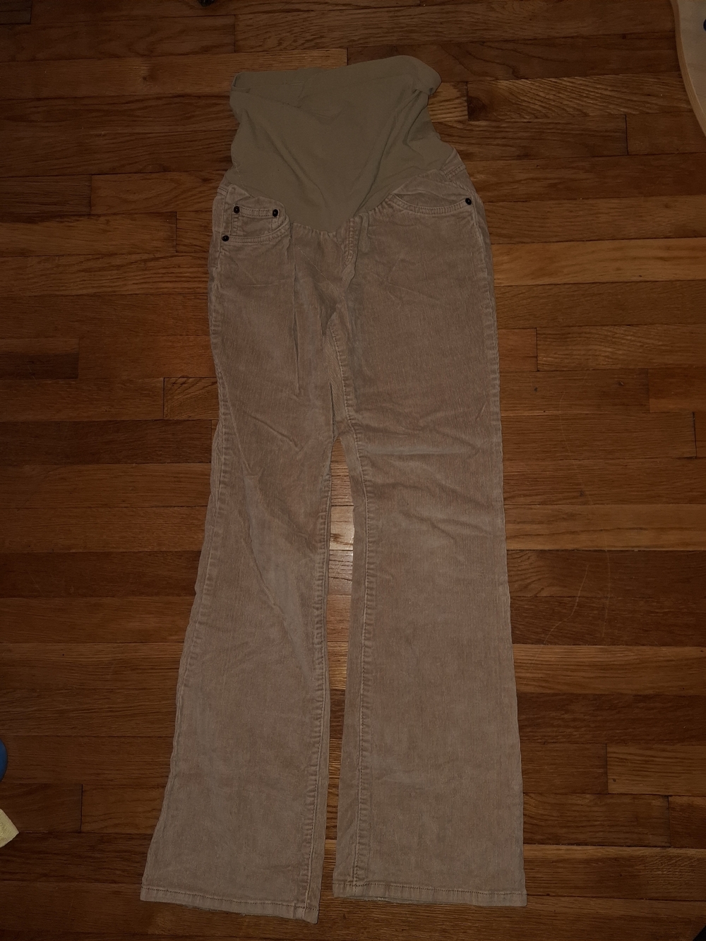 Motherhood Maternity Light Beige Corduroy Flare Jeans with Olive Panel